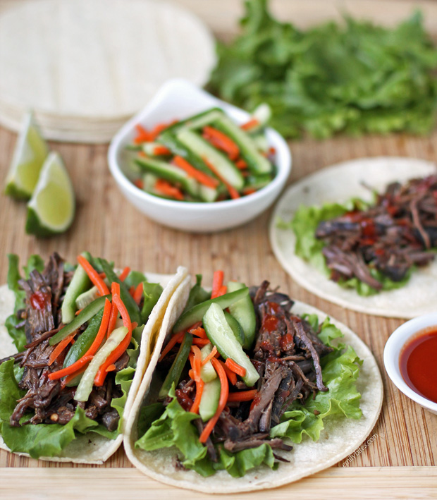 Slow Cooker Korean Style Beef Tacos