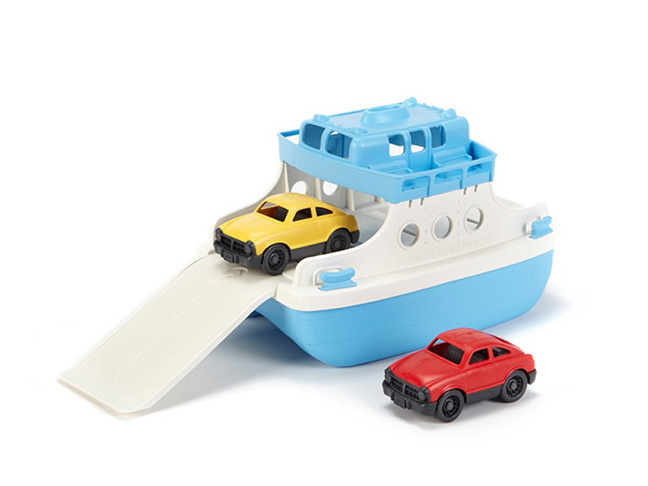 Green Toys Ferry Boat with Mini Cars Bathtub Toy, Blue/White