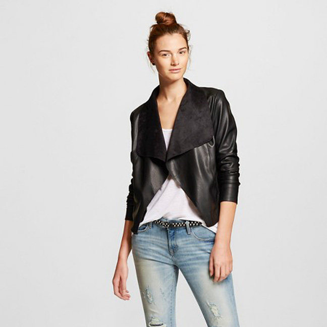 Faux Suede and Faux Leather Drape Jacket