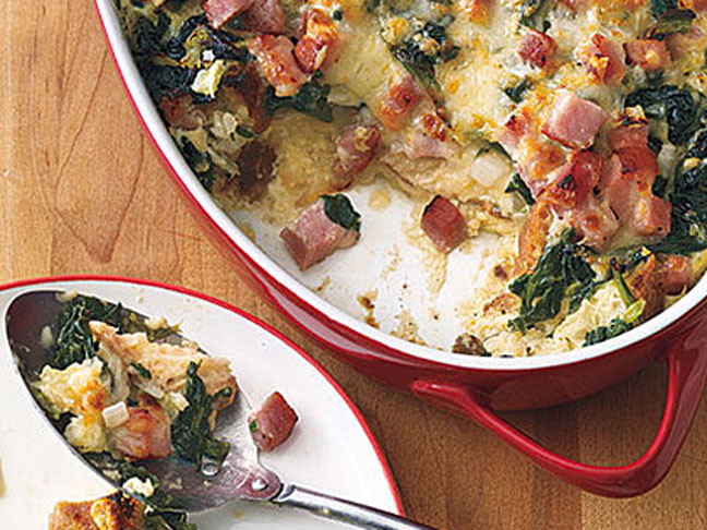 Ham, Gruyere, and Spinach Strata