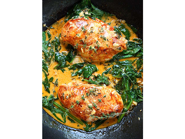Paprika Chicken & Spinach with White Wine Thyme Sauce
