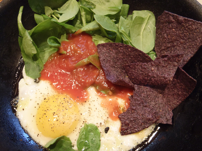 Two Min Egg and Spinach Nachos